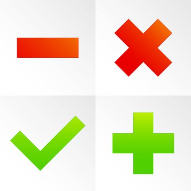 Mark, çapraz, artı, eksi işareti kümesi denetleyin. vektör