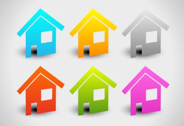 çeşitli renklerde 3D ev simgeleri. düzenlenebilir grafikler.