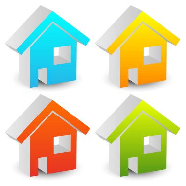 çeşitli renklerde 3D ev simgeleri. düzenlenebilir grafikler.