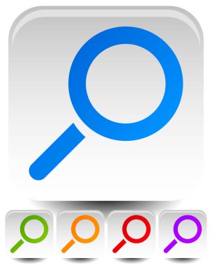 Yuvarlak kareler üzerinde büyüteç sembolleri. (Çarpım renkleri kümesi.