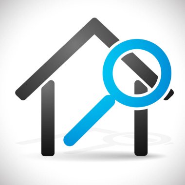 Büyüteç ile ev. Gayrimenkul, renovasyon, Searchin için simge