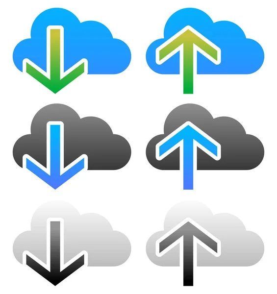 Clouds with arrows. Upload, download icons. Upload, download fro — Stock Photo, Image