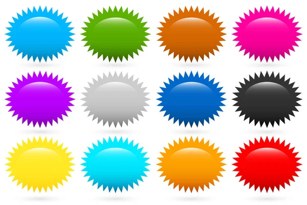 Starburst, flash shapes in 12 colors — Stock Photo, Image