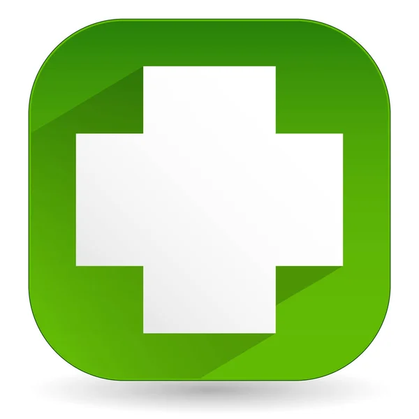 Groene Kruis pictogram met diagonale shadow - wit kruis over groen — Stockfoto