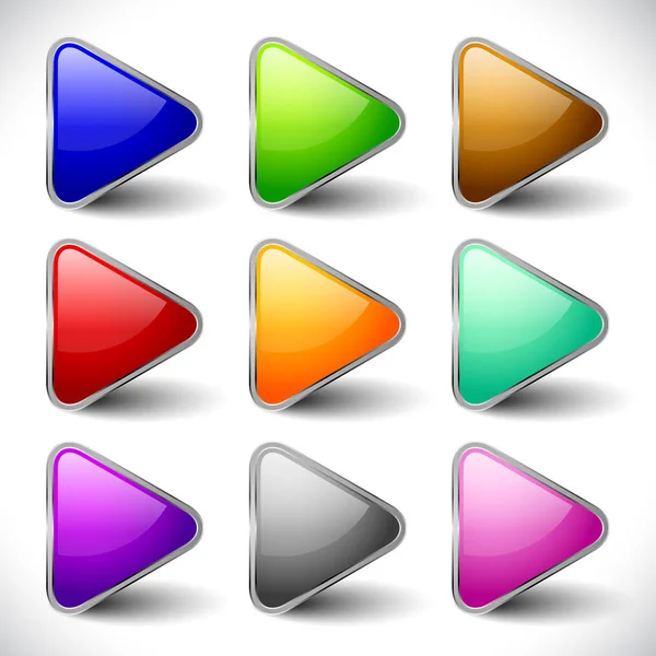 Glossy, vibrant play buttons, music or video player control / na — Stock Photo, Image