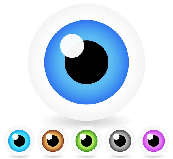 Ojos de dibujos animados en 6 colores, ilustración vectorial —  Fotos de Stock