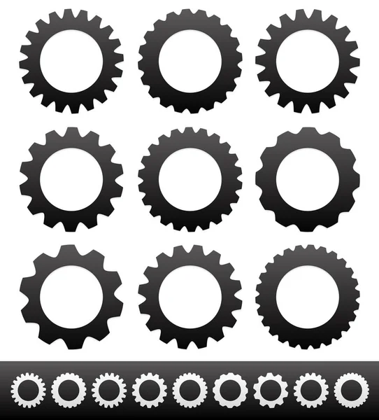 9 different cogwheels, rackwheels, pinions... — Stock Photo, Image