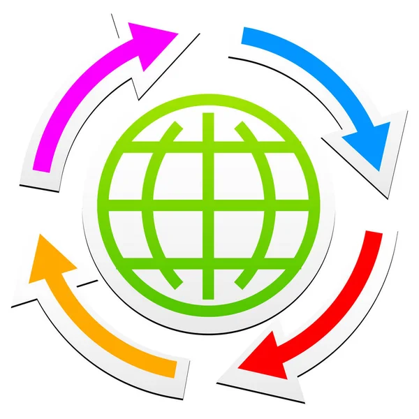 Globe overzichtssymbool met pijlen — Stockfoto