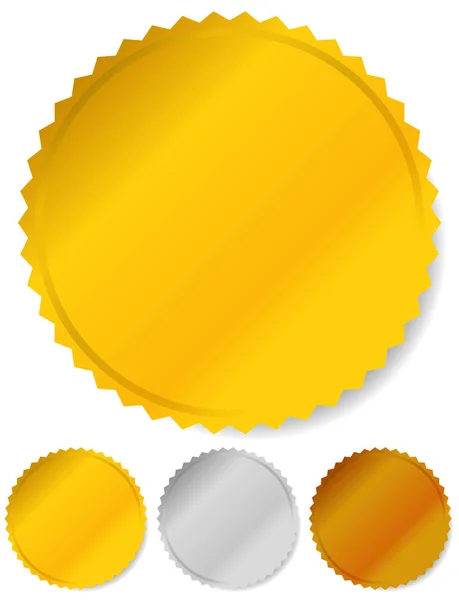 Złote, srebrne i brązowe odznaki, kształty Starburst. Cena błysków. — Zdjęcie stockowe