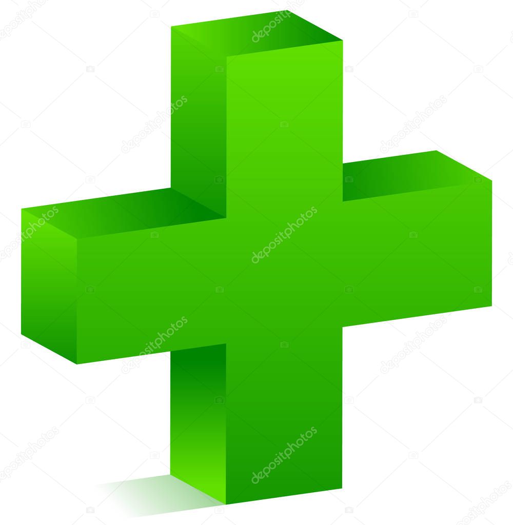 3d green cross for healthcare, support, first aid concepts.