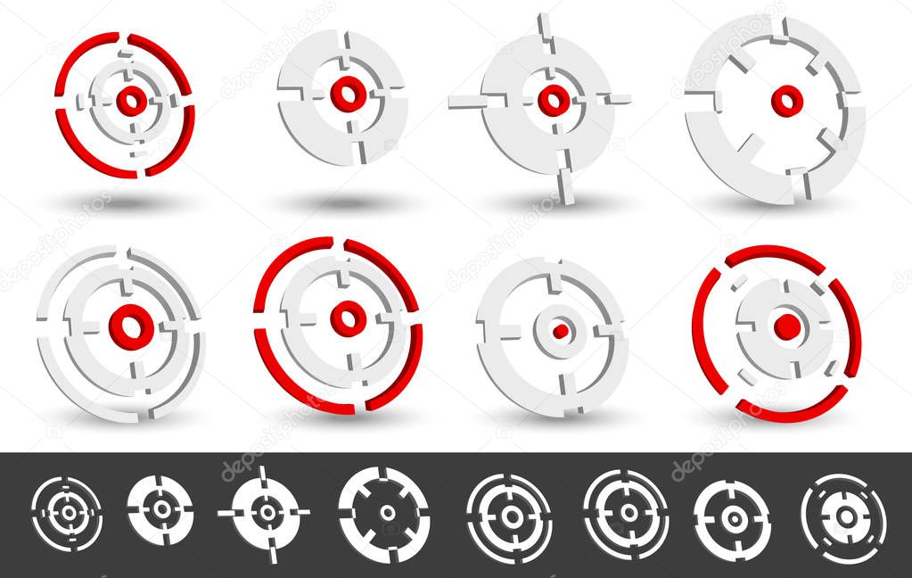 Set of 10 target marks, cross-hairs, reticle shapes.