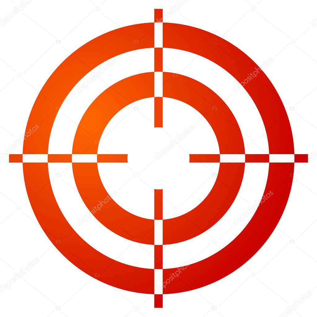 Colored crosshair, reticle, target mark shape on white