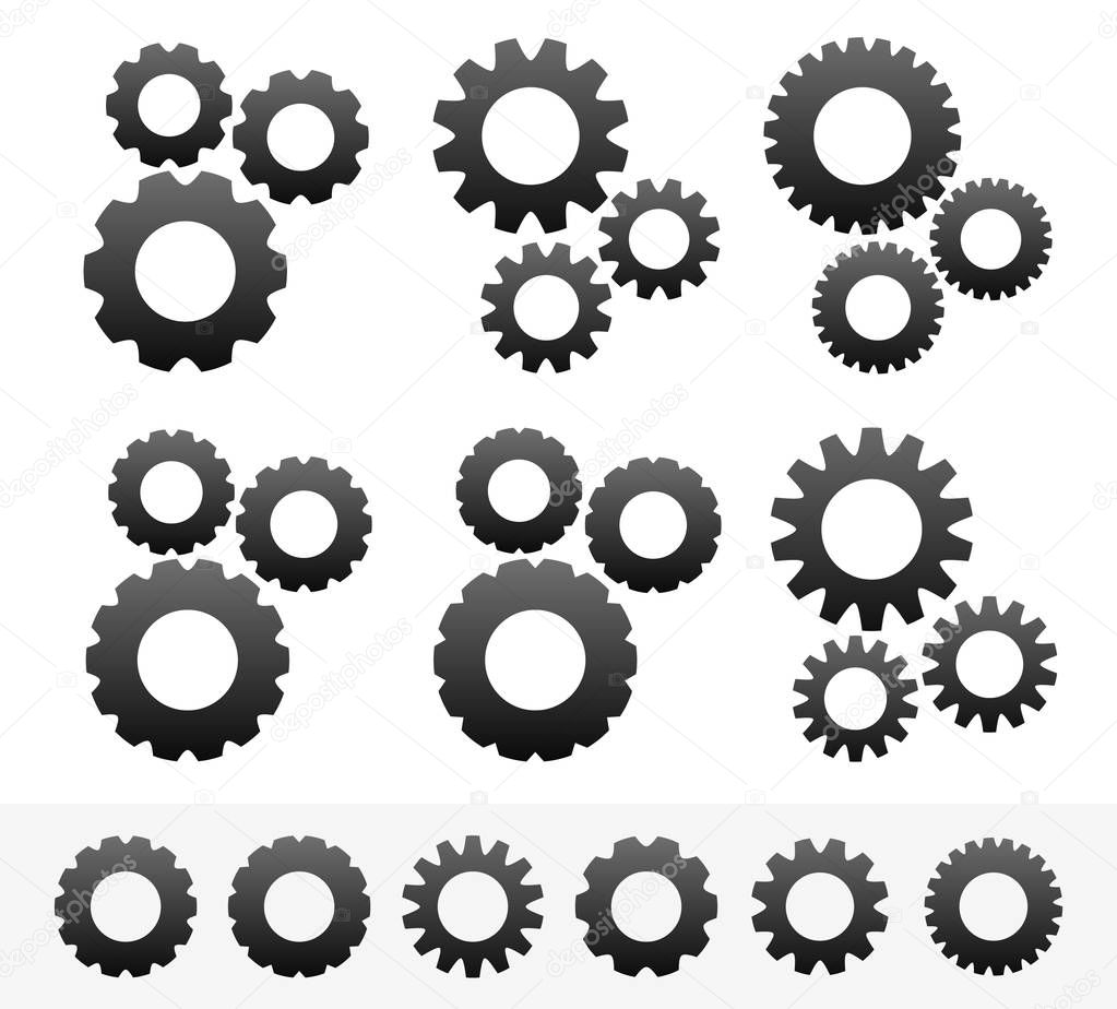 Different cogwheel compositions with parts isolated