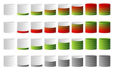 Vektörel göstergeler seti. İlerleme, dolgunluk, adımlar veya faz