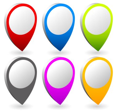 Set of colorful map markers, map pins clipart