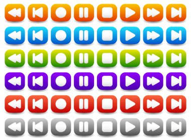 Multimedia, Audio - Video Player Control Buttons in Various Colo clipart