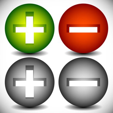 Artı eksi kümesi, işaretleri, simgeleri veya simgeleri kaldırın ekleyin. Vektör gr