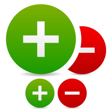 Artı ve eksi işaretler, semboller, vektör EPS 10