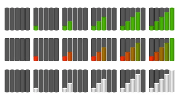 Conjunto vectorial de indicadores. Progresión, plenitud, pasos o fases —  Fotos de Stock