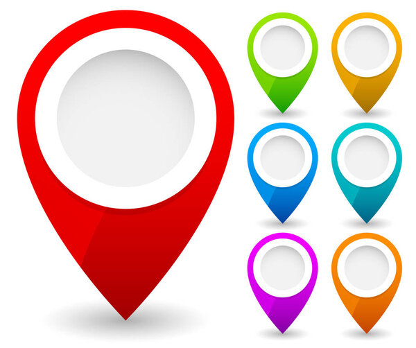 Map marker, map pin vector. Map markers with circles with blank 