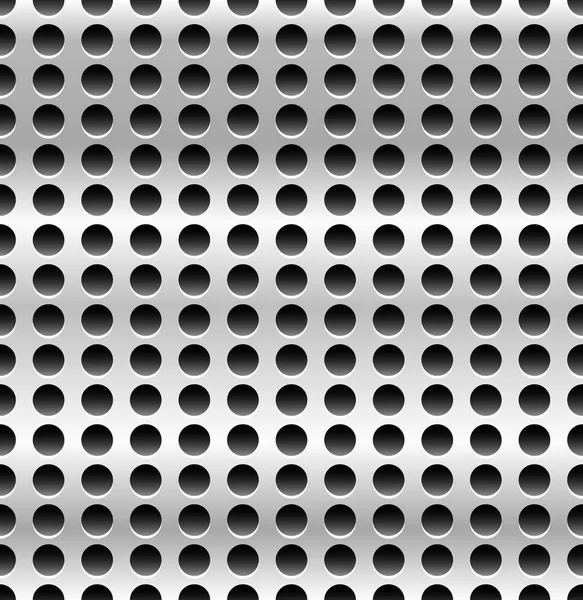 Bezešvé kovové políčko. Perforovaný kovový vzorek s černými otvory — Stock fotografie