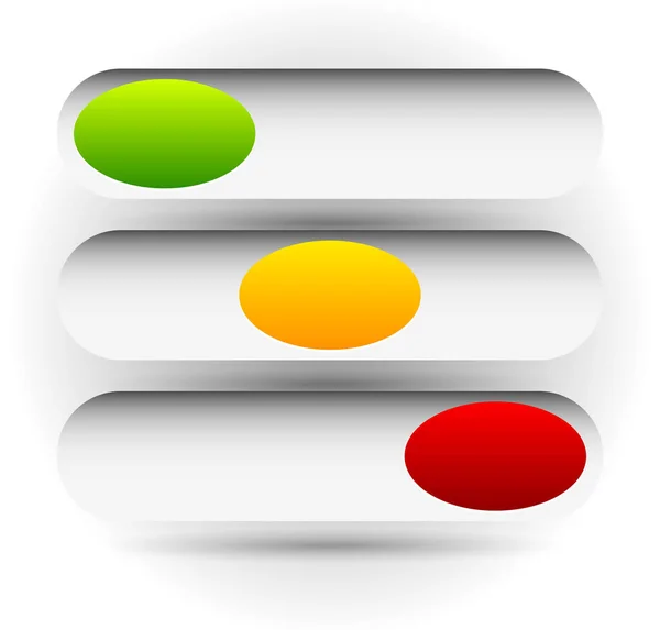 Botones de encendido, interruptores con 3 estados. Interfaz de usuario simple, elem interfaz — Foto de Stock