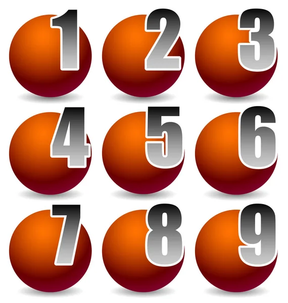 Nummerierung von Elementen von 1 bis 9. Zahlen in schattierten Kugeln — Stockfoto