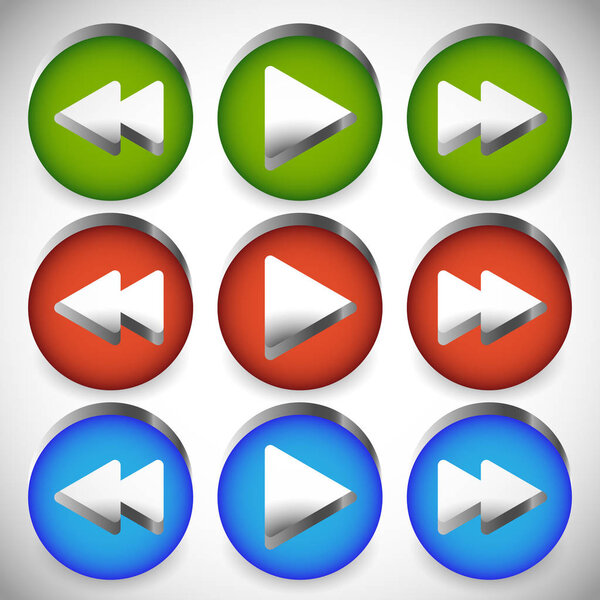 Rewind, play, fast forward navigation buttons. editable vector g