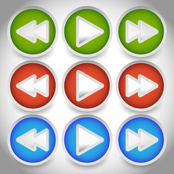 Rewind, play, fast forward navigation buttons. editable vector g