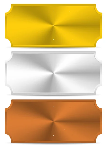Gold, silver, bronze metal plates, plaques. Vector. — Stock Photo, Image