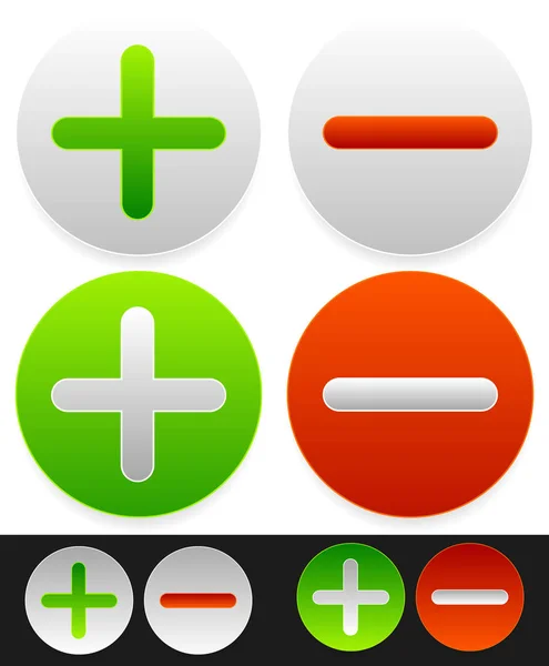 Luminose icone con più, meno segni . — Foto Stock