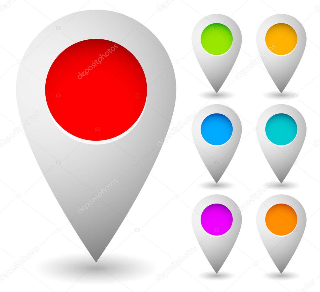 Map marker, map pin vector. Map markers with circles with blank 