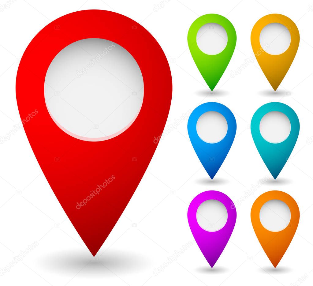 Map marker, map pin vector. Map markers with circles with blank 