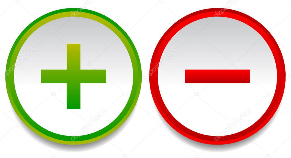 Plus and minus signs, symbols, vector eps 10