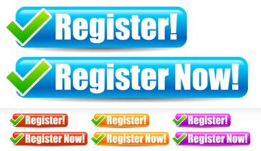 Register and register now buttons with checkmark clipart