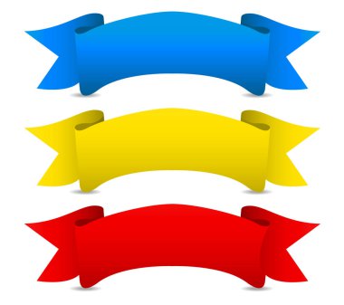 Blue yellow red Vector ribbons, Scroll banners. Medieval concept, modern, colorful look