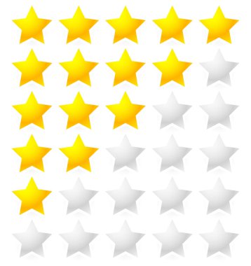 5 yıldızlı derecelendirme sistemi. Star rating parlak yıldız şekillerle