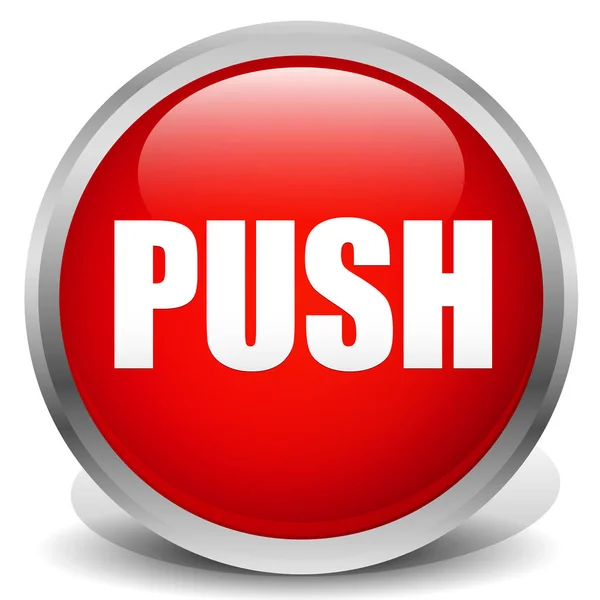 Botón con palabra "PUSH" con marco metálico grueso (Red push butt — Foto de Stock