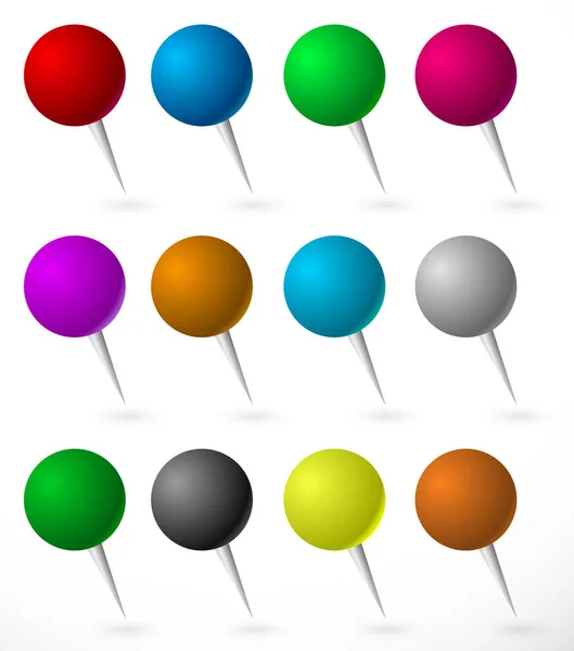 Pin de empuje, juego de pinzas con cabezas de esfera. Varios colores . —  Fotos de Stock