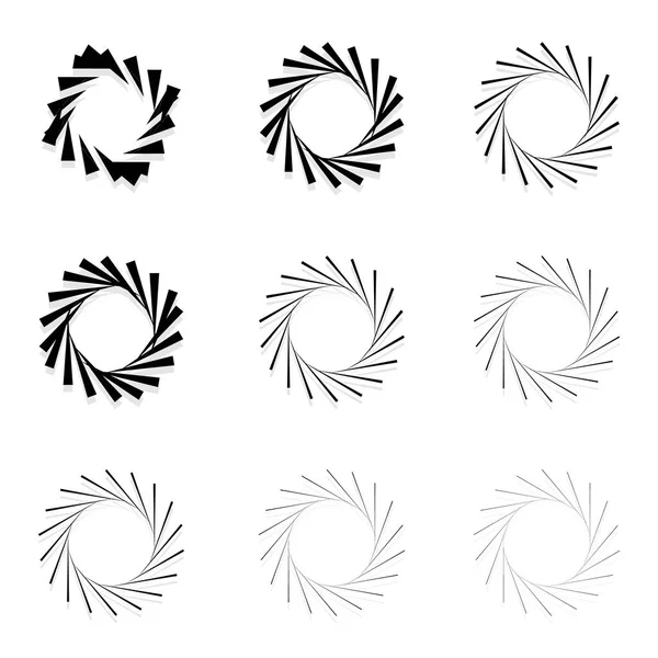 Abstrakte radiale Elemente, strahlende Linien. Set von 9 Versionen mit — Stockfoto