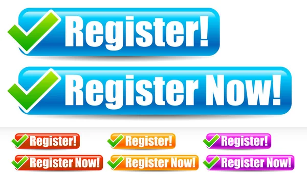 Register and register now buttons with checkmark — Stock Photo, Image