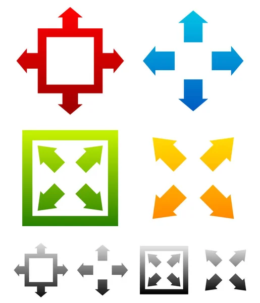 Varios cambiar el tamaño, maximizar los símbolos con colores. Símbolo a pantalla completa — Foto de Stock