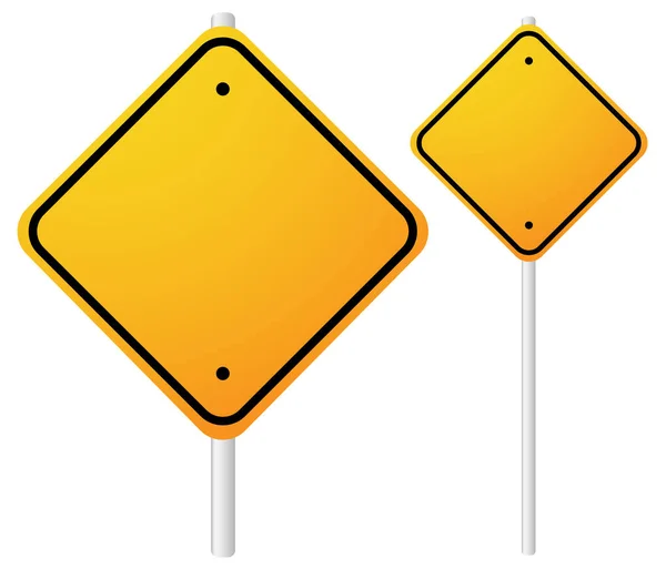 Blank Orange Roadsigns with empty space on metal poles. Smaller, — Stock Photo, Image