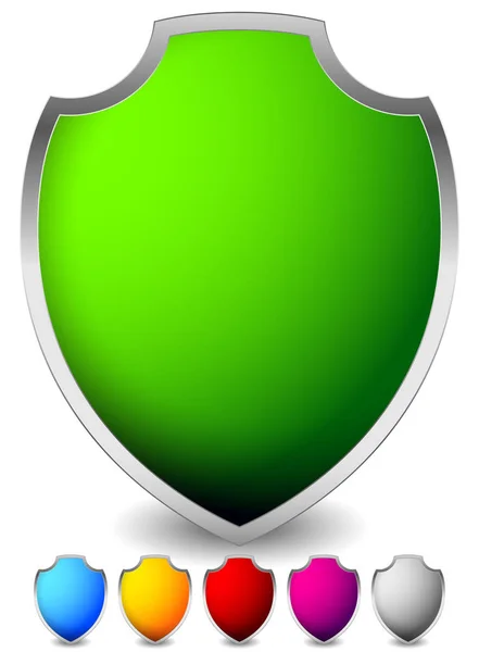 Glossy, blank shield shapes. Several colors included. (Green, bl — Stock Photo, Image