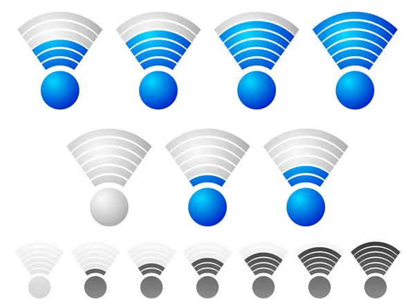 Wskaźnik siły jasny niebieski sygnał bezprzewodowy zestaw z grayscal — Zdjęcie stockowe