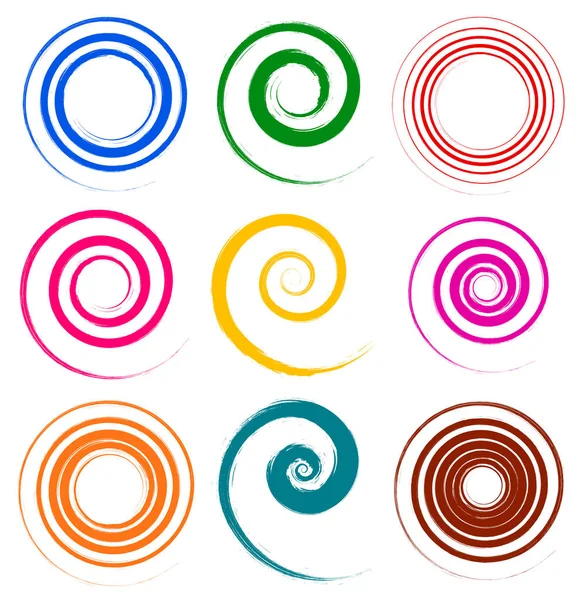 Uppsättning färgglada, grungy spiral element — Stockfoto