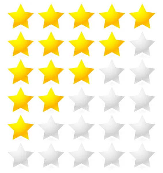 Sistema de classificação de 5 estrelas. Classificação de estrelas com formas de estrelas brilhantes — Fotografia de Stock
