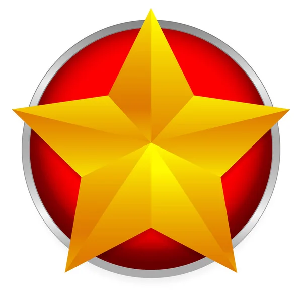 Gouden sterren embleem - schuine gouden ster op heldere rode cirkel. — Stockfoto