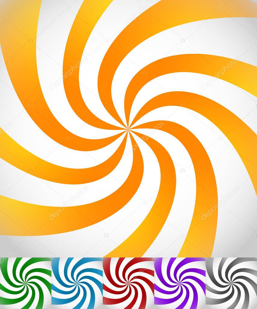 Colorful background set with swirling, rotating, twirling stripe