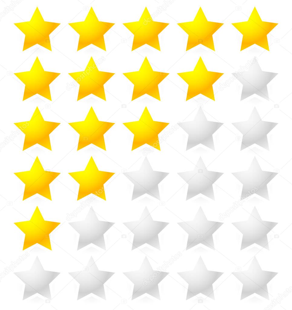 5 Star Rating System. Star rating  with bright star shapes